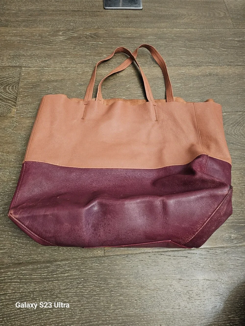 CELINE Horizontal Bicolor Cabas Leather Tote Bag In Burgundy Pink U-UP-0112